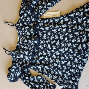 Denim & Supply Ralph Lauren  NWT black & taupe floral to XS lace trim